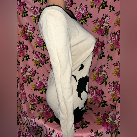 Betsey Johnson Marilyn Monroe sweater dress wink kiss lip cream long vintage L - Picture 6 of 8